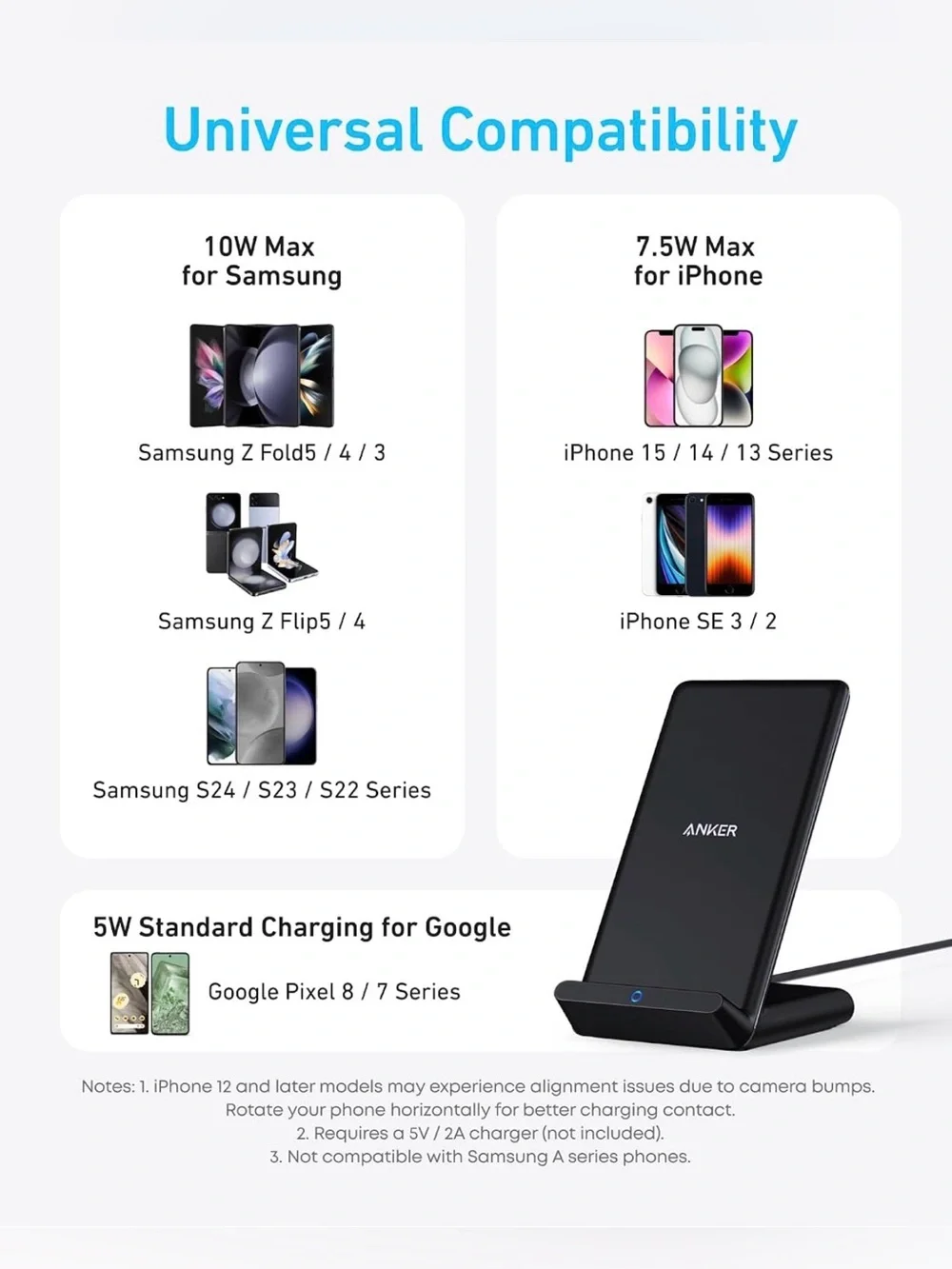 Anker 10W Wireless Charging Stand in Black